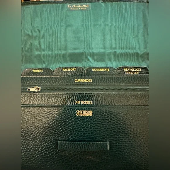 Smythson Luxury Embossed Pebble Green Leather Travel Organizer Bag Clutch - Picture 6 of 7